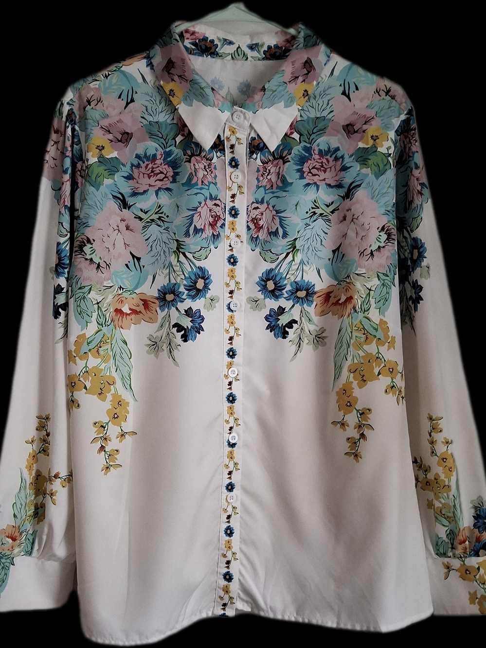SHEIN White Floral Button-Down Shirt with Pastel Blooms